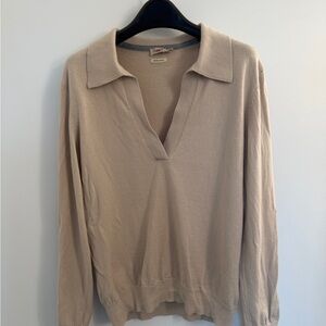 Faherty Light Tan Mariner V-Neck Organic Cotton Sweater